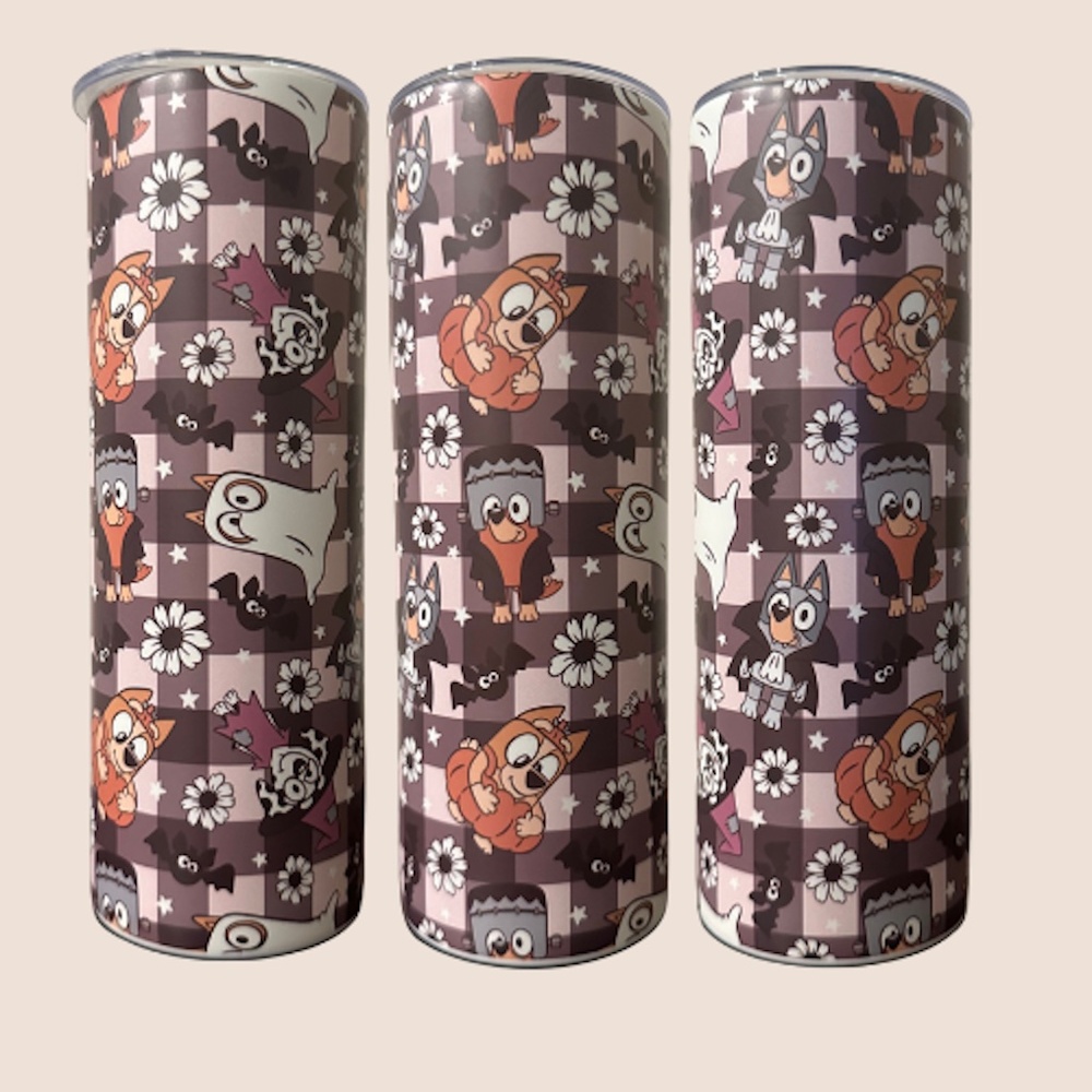 Bluey Halloween Tumbler, Vampire Ghost Design, Stainless Steel 20oz